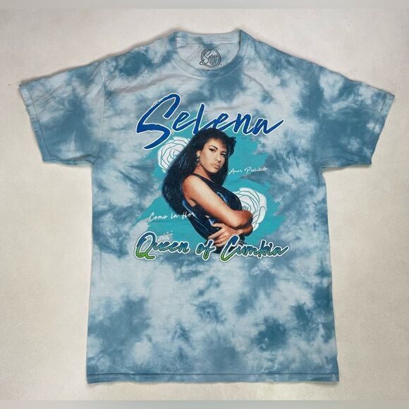 SELENA Queen Of Cumbia Graphic T-shirt Women Medium Blue Tie Dye Music - Picture 1 of 5